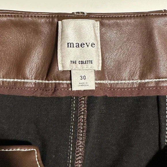 Anthropologie Maeve Colette Cropped Wide-Leg Pants Maeve Faux-Leather Top-Stitch - Picture 9 of 9